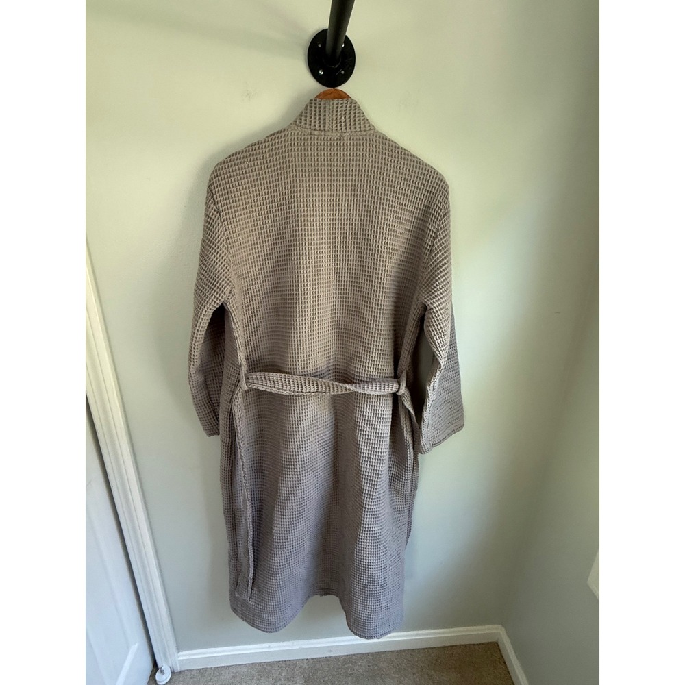 Quince Waffle Robe Grey Cotton Lightweight Spa Bathrobe Medium Womens Lounge - Picture 3 of 3